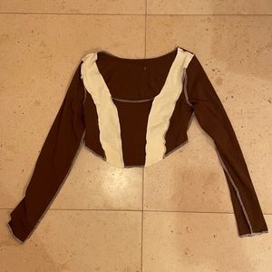 Brown and white crop top